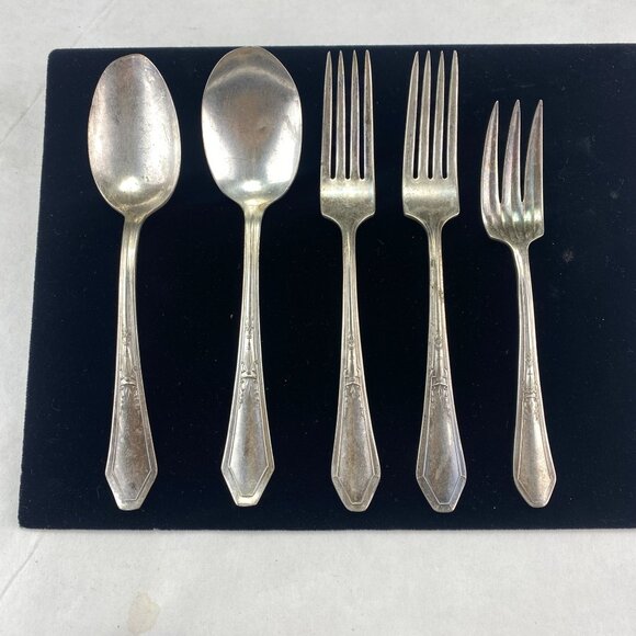 Vintage Oneida Glastonbury Pearl Silverplate Forks Spoons 5 Pcs - Picture 1 of 13